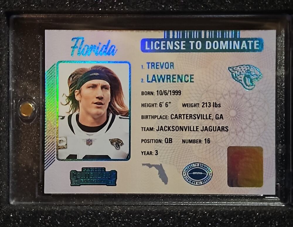 Case Hit 2023 2023 Panini Contenders Trevor Lawrence “License to Dominate" #24